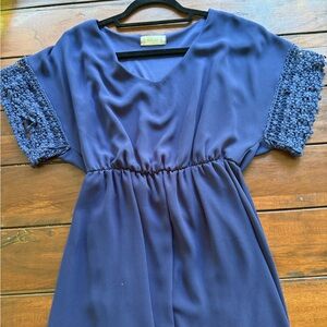 Blue Dress with Crochet Sleeves